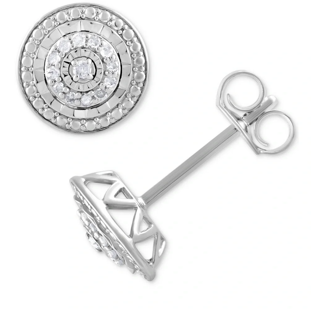 Diamond Multi-Halo Stud Earrings 1/10 ct t.w. In Sterling Silver - Picture 1 of 6